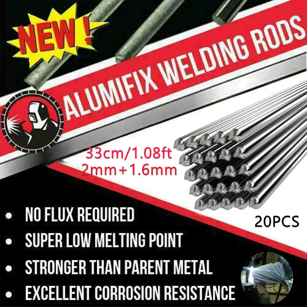 Aluminum Welding Rods Welding Wire 20Pcs Aluminum Welding Rods Electrode Brazing Easy Melt 330X2.0/1.6mm Melting Point TIG Argon Arc Weld Material