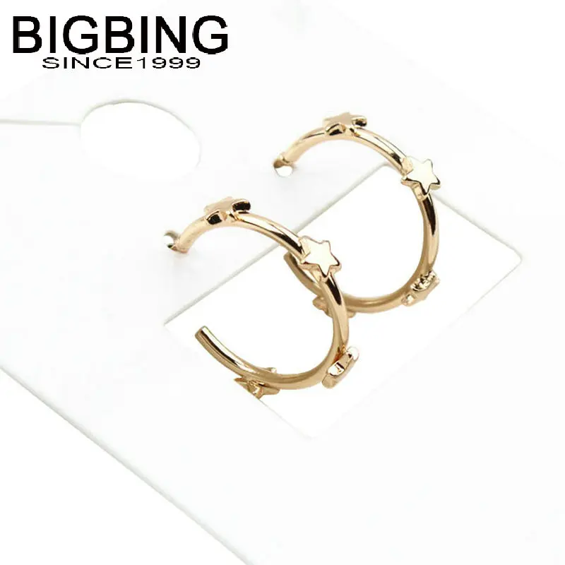 V255 BIGBING ювелирные изделия Модные золотые звезды круглые маленькие серьги-гвоздики модные серьги-гвоздики s Модные женские серьги ювелирные изделия