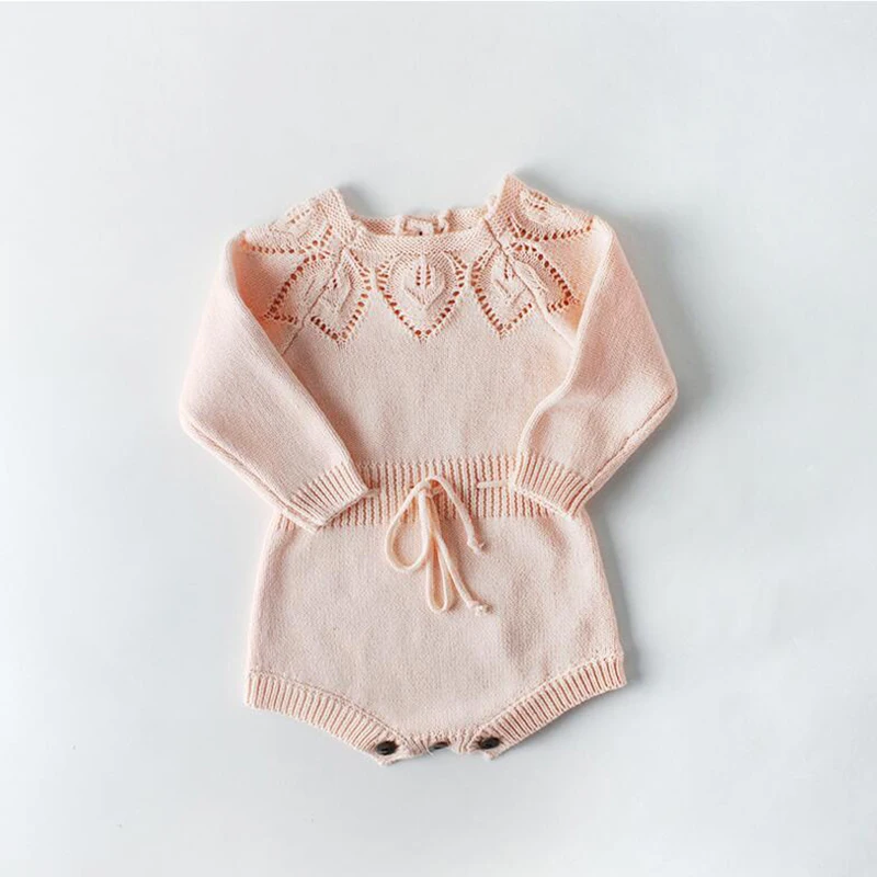 pink Модный Вязаный комбинезон для новорожденных Одежда для маленьких мальчиков и девочек теплый свитер с длинными рукавами осеннее платье-шорты с длинными рукавами и воланами для малышей - Цвет: pink