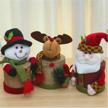

New Creative 2019 New Christmas Candy Storage Box Cute Flax Candy Case Box Candy Organizer Santa Claus Elk Snowman Children Gift