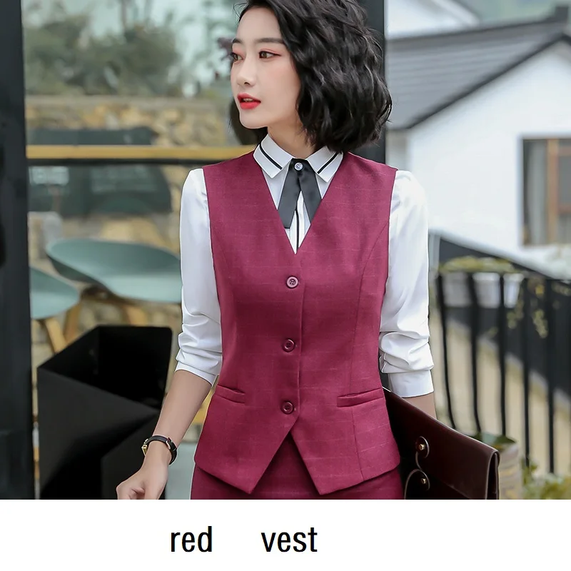 red vest Женские костюмы облегающие осенне-зимние клетчатые куртки и брюки комплект из 2 предметов OL формальные женские брючные костюмы женский комплект костюмы 8258 - Цвет: red vest