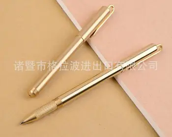 

50pcs Gel pen Rotating threaded brass ballpoint new gifts Golden copper pens Office School Stationery Precious metal pen