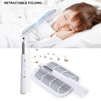 

Fly Killer Swatter Electric Mosquito Racket Rechargeable Foldable Telescopic Swatter Usb Mosquitoes Killer Bug Zapper