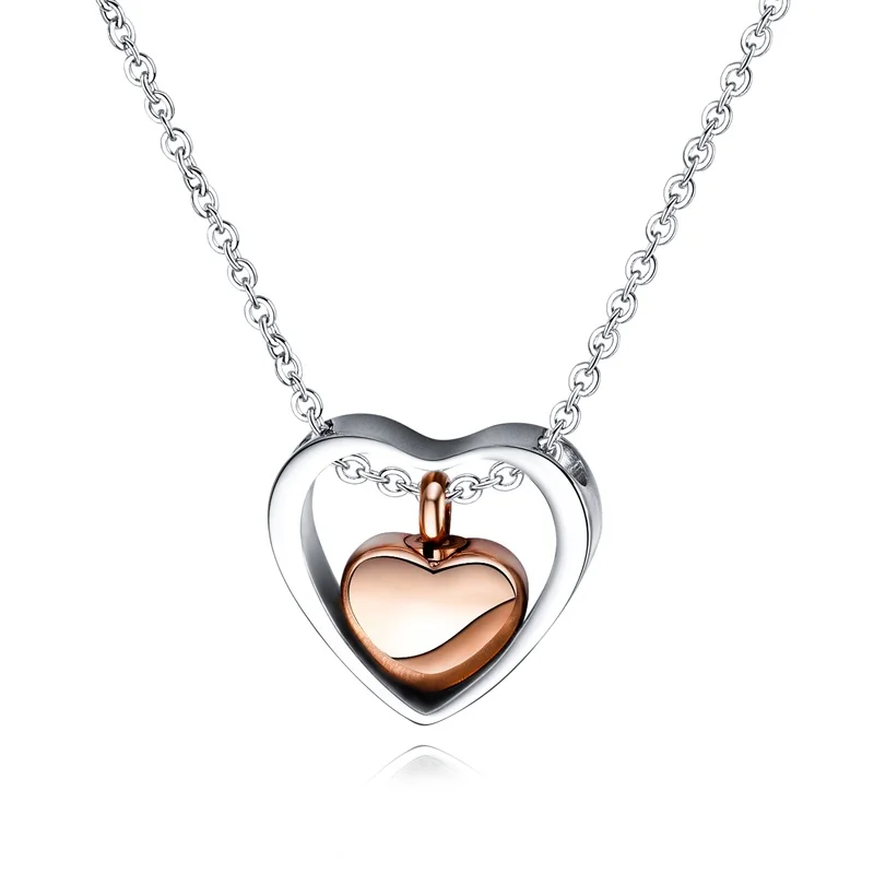 only necklace Азиз BEKKAOUI розовое золото Двойное сердце из нержавеющей стали кремационные украшения держать любимых пепла памятная урна для пепла кремации ожерелье - Окраска металла: only necklace