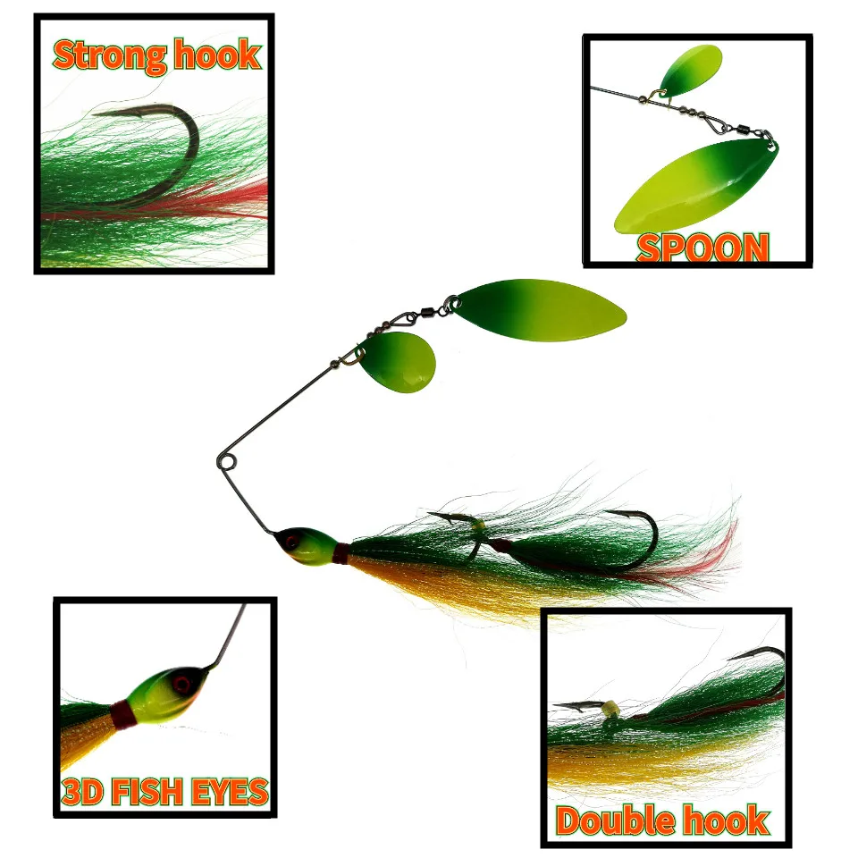Fishing Spinnerbait Lures 39g Double Willow Blade Spinner Baits for Bass  Pike Tiger Muskie Metal Jig Lure