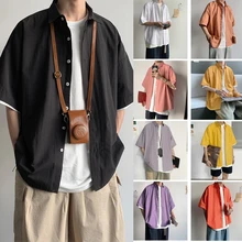 Summer Cotton Short-sleeved Shirt Men's Fashion Solid Color Business Casual Shirts Mens Streetwear Loose Dress Shirt Men M-2XL Summer Cotton Short-sleeved Shirt Men's Fashion Solid Color Business Casual Shirts Mens Streetwear Loose Dress Shirt Men M-2XL