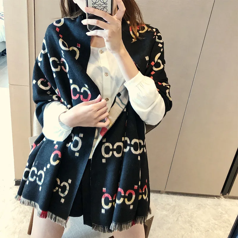 

2020 New Thickened Warmth Imitation Wool Dual-Use Cloak Luxury Brand Designer Ladies Scarf Winter Korean Version of The