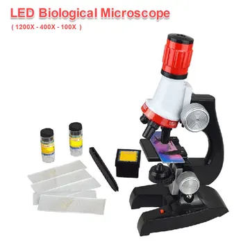 

Microscope Kit Lab LED 100X-400X-1200X Home School Science Educational Toy Gift Refined Biological Microscope For Kids Child