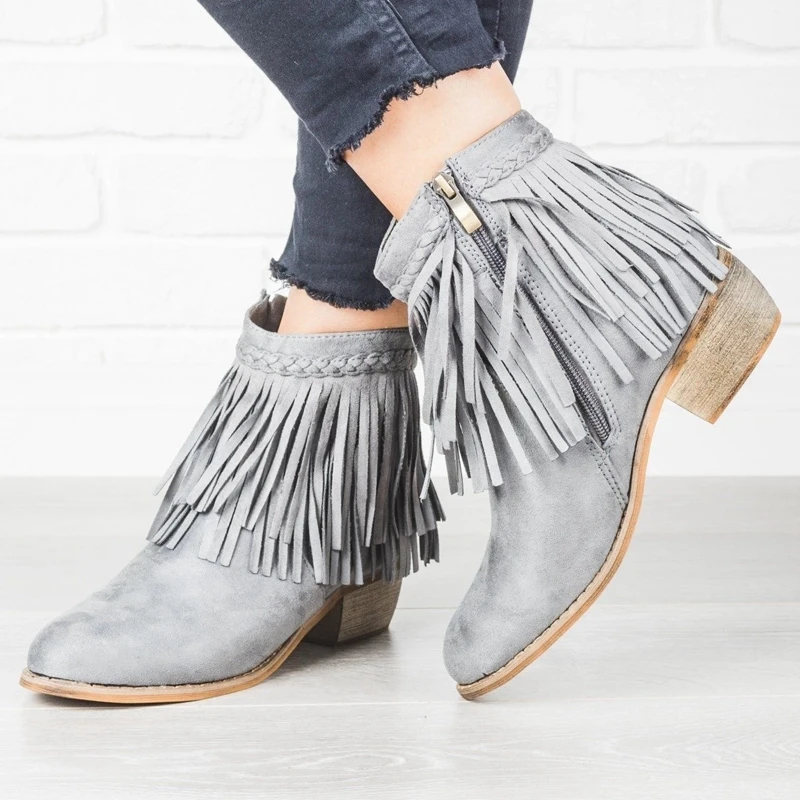 grey booties low heel