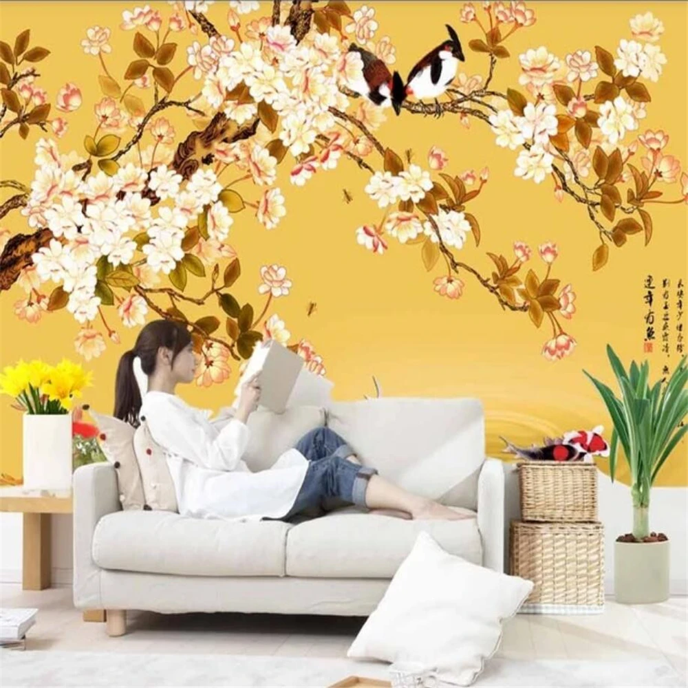 

beibehang Custom wallpaper 3D large murals hand-painted flowers and birds for years more than mural background wall papers home