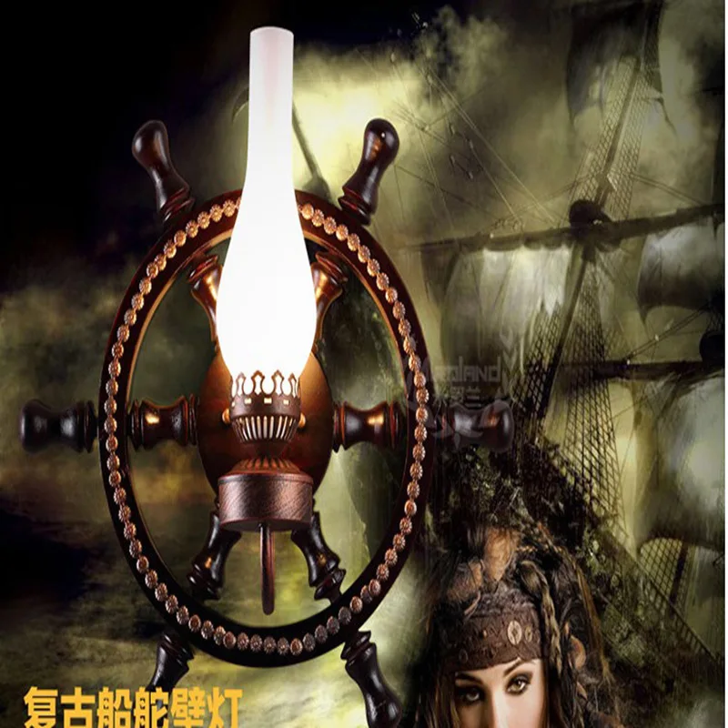 

Loft American Rural retro iron restaurant stairs bedside bedroom industrial wind boat rudder wall lamp