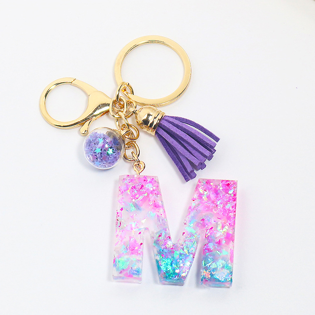Creative Letter Alphabet Crystal Arylic Liquid Keychain Women Key Chains Ring Car Bag Tassels Pendent Charm Gift Accessory
