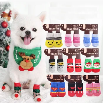 따뜻한 강아지 강아지 양말 부드러운 고양이 Knits 양말 작은 만화 개를위한 귀여운 만화 안티 슬립 양말 강아지 강아지 신발 애완 동물 제품 4pcs