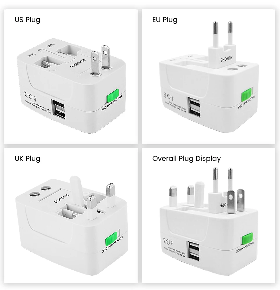 YIMAKER многофункциональный двойной usb зарядка Универсальный дорожный адаптер питания переменного тока зарядное устройство с AU US UK евро-конвертер штекер