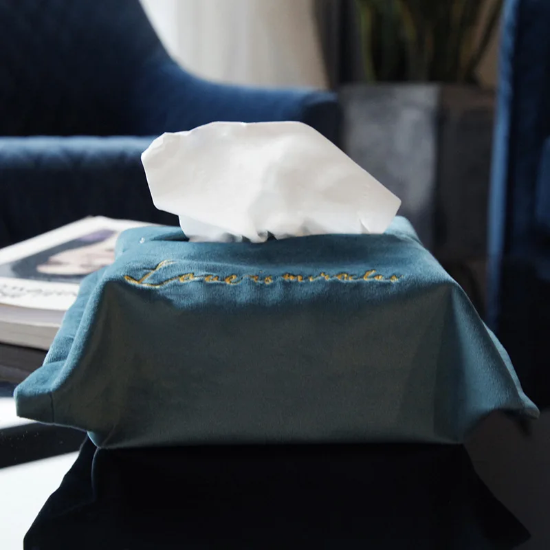 Ins Nordic embroidery velvet tissue box cloth art embroidery tissue cover car carrying paper pull box household paper pull box - Цвет: ZJT-5