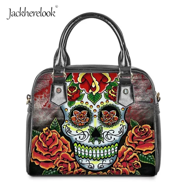 H4365DL Jackherelook сахарный череп печать женская сумка из искусственной кожи цветок сумка через плечо в форме черепа Повседневная сумка переносная ручная сумка сумки-мессенджеры - Цвет: H4365DL