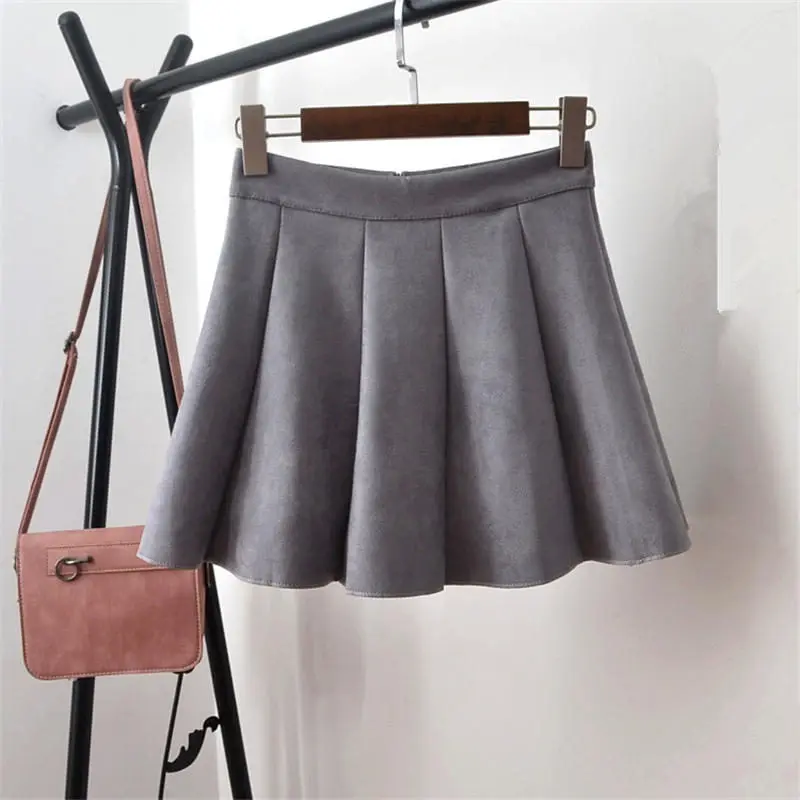 Grey Skirt Плиссированная замшевая Женская юбка, осенняя и зимняя мини-юбка, сексуальная уличная юбка, юбки с высокой талией для женщин, s Jupe Femme Q2057 - Цвет: Grey Skirt
