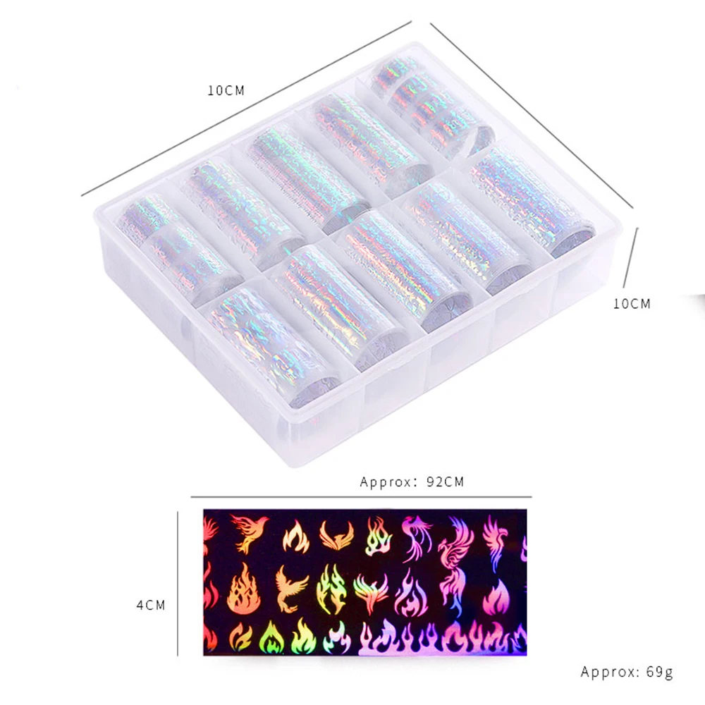 10 шт Голографическая фольга для ногтей, фольга для дизайна ногтей, переводные наклейки, водная горка