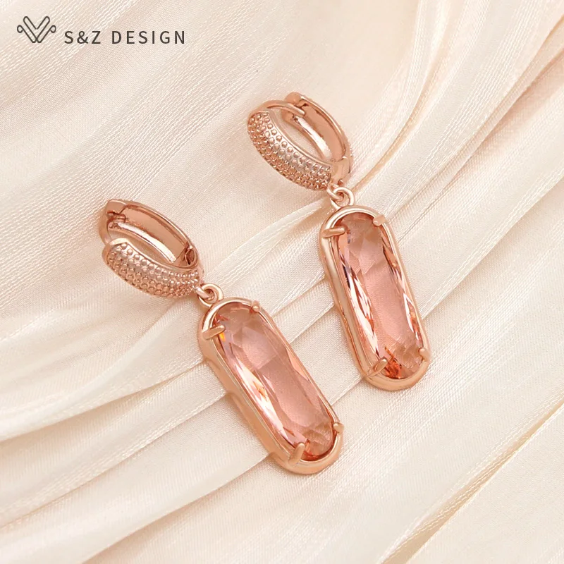 S&Z DESIGN New Rose Gold Color Oval Egg Shape Dangle Earrings For Women Girls Wedding Party Fashion Jewelry Gift