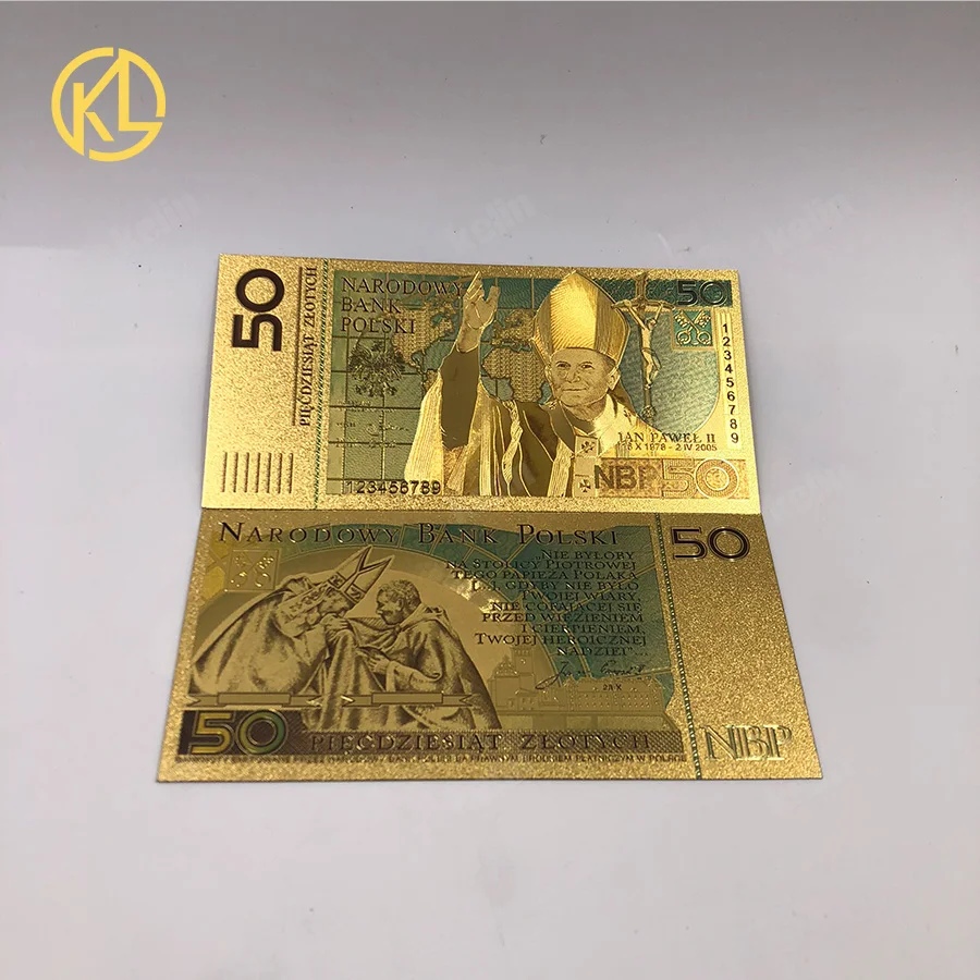 Цветной 24K золотой фольги деньги Золото фольга польский банкнот Set10 20 50 100 200 500 PLN