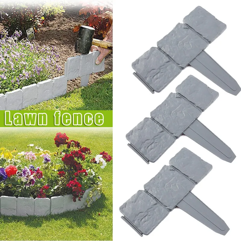 

10/20Pcs Plastic T-Shape Lawn Boarder Fence Cobbled Stone Effect Hammer-In Lawn Garden Edging TY