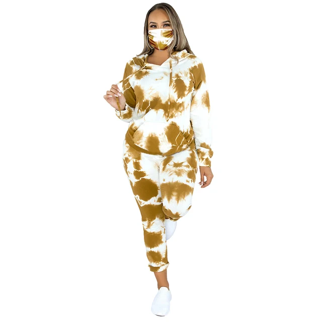 Women's 3 Piece Marble Tie Dye Sweatsuit and Hoodies Tracksuit Sweatpants Pullover Joggers Casual Set 3