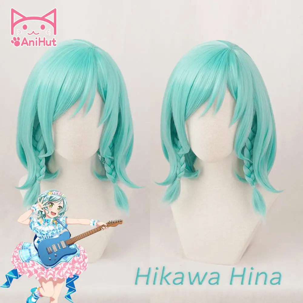 [Anihut】hikawa Hina Wig Game BanG Dream! Парик для косплея синий синтетические женские волосы Bandori
