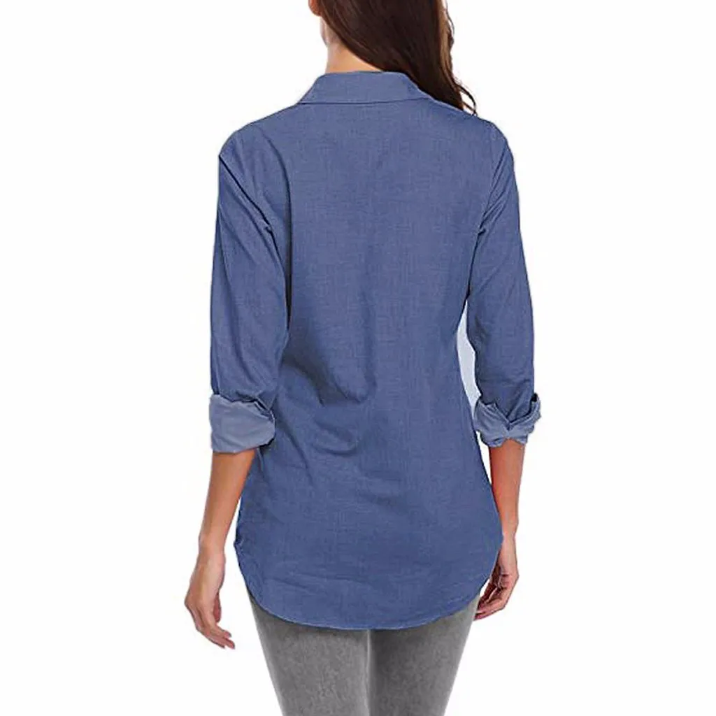 Plus Size Women Tops And Blouses Long Sleeve Autumn Denim Shirt Casual Elegant Denim Solid Office Ladies Work Blouse Female