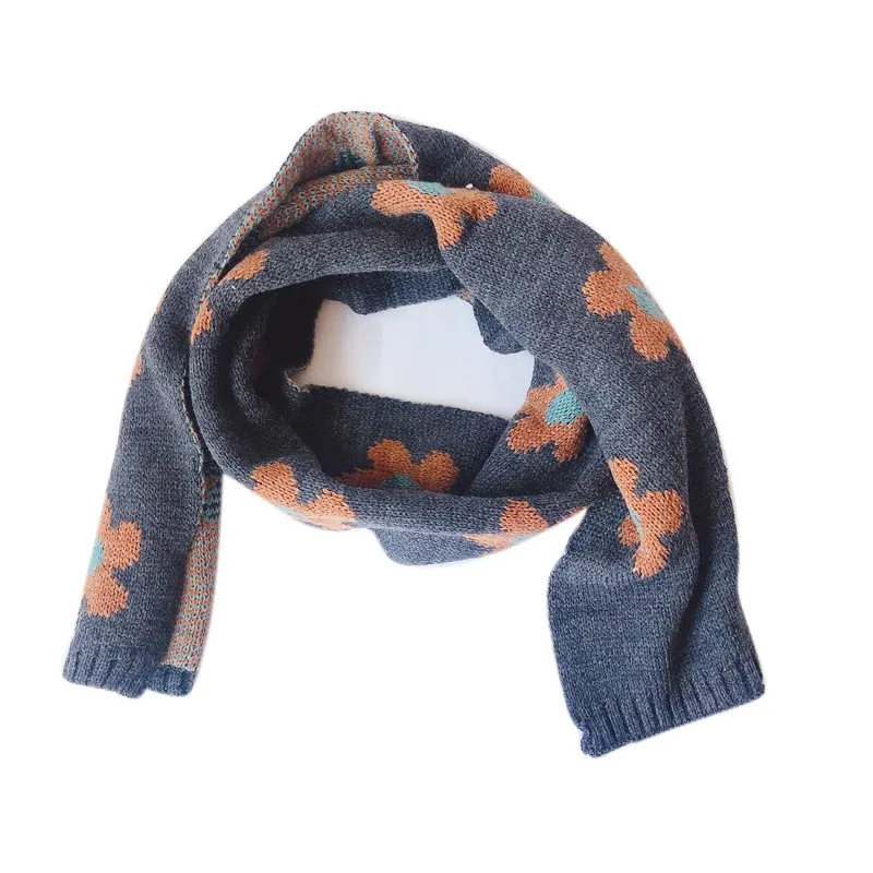 DL Children Scarf Fashion Girls Cute Flower Print Scarf Knitted Winter Warm Neck Girls Scarf - Color: DL