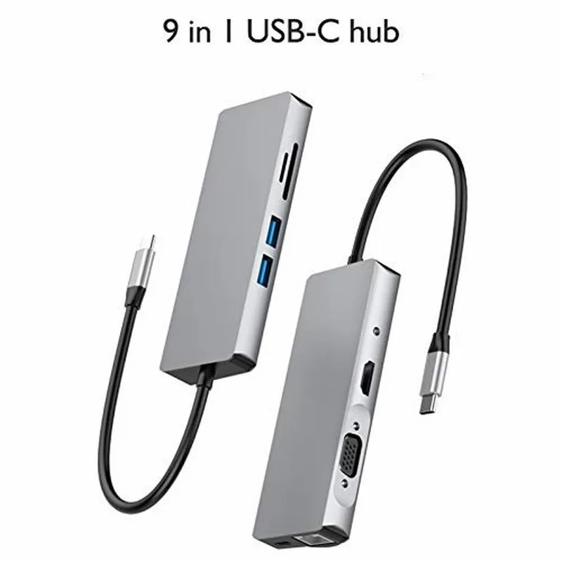 Концентратор Basix Type C на USB 3 0 Thunderbolt HDMI VGA 5 мм аудио RJ45 адаптер для MacBook Pro Samsung Galaxy S9