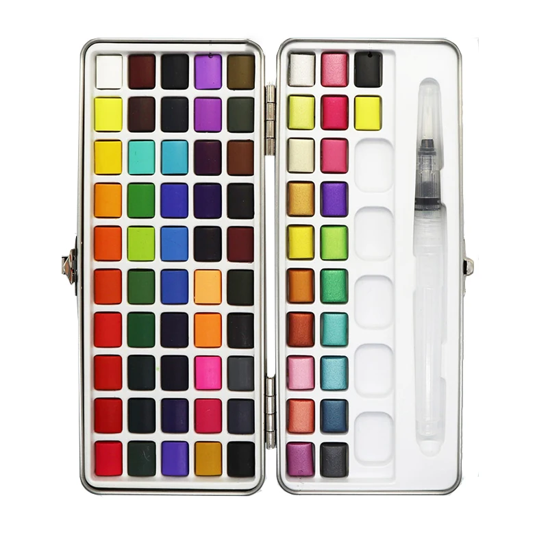 Art 72 Colored Solid Watercolor Paint Set Portable Metal Box Watercolor  Pigment for Beginner Drawing Watercolor Paper Supplies