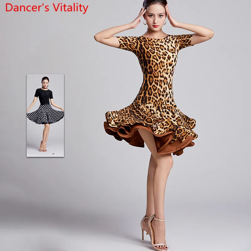 Modern Dance Wear Leopard Dots Short Pleated Skirt National Standard Waltz Jazz Dancing Practice Training 2 Colors Clothes