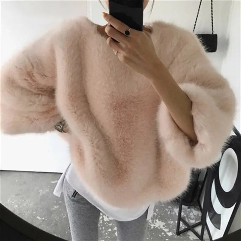 

Solid Fashion Pullovers Loose Knitted Sweatshirt O-Neck Elegant Women Hoodies Mujer Invierno Women Clothes