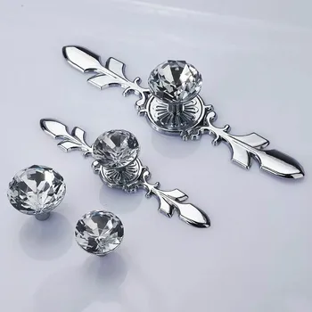 Luxury Crystal Single Hole Cabinet Door Knobs Modern Drawer Kitchen Closet Pulls Handles Furniture Cupboard Handle