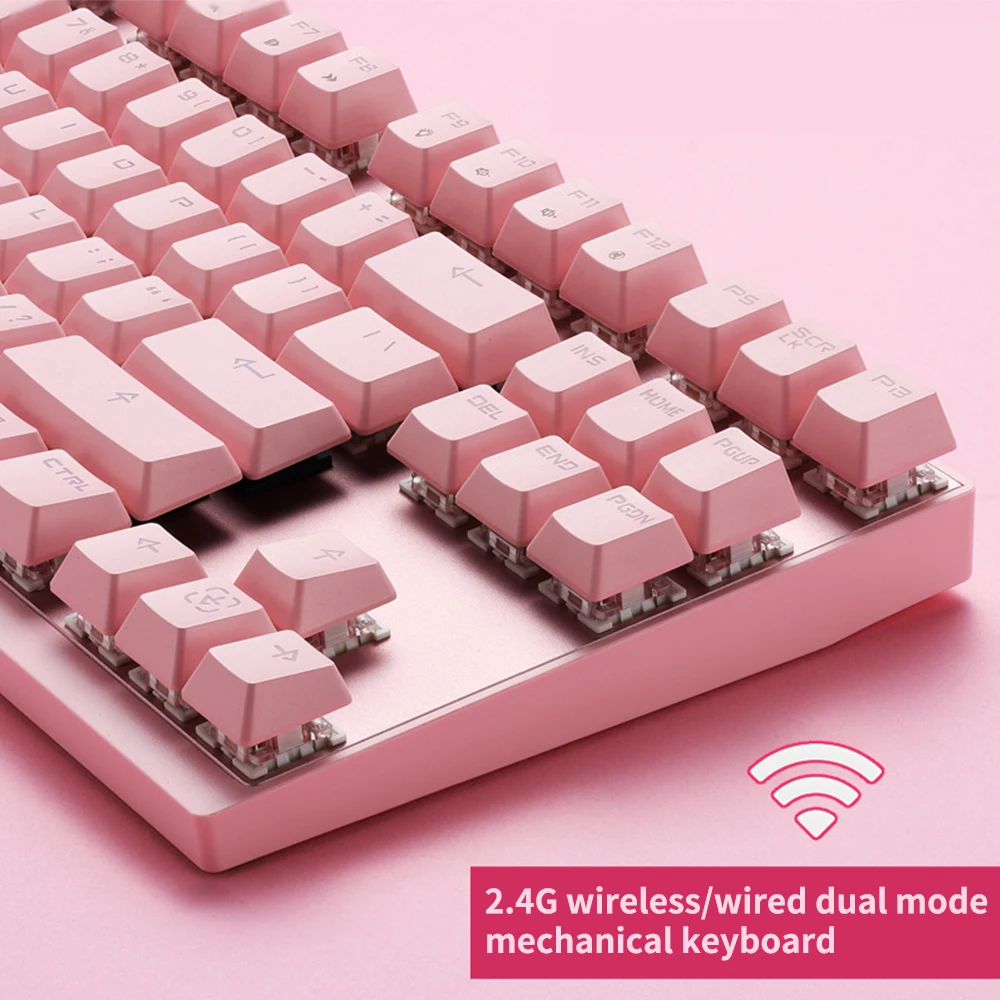 

Wireless Mechanical Keyboard Pink Girl Game 87 Key 104 Esports Wrangler Office Green Axis Black Axis Girls Computer Notebook
