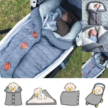 

Autumn Winter Baby Sleeping Bag Kids Sleepsack Footmuff For Stroller Knitted Sleep Sack Newborn Swaddle Knit Wool