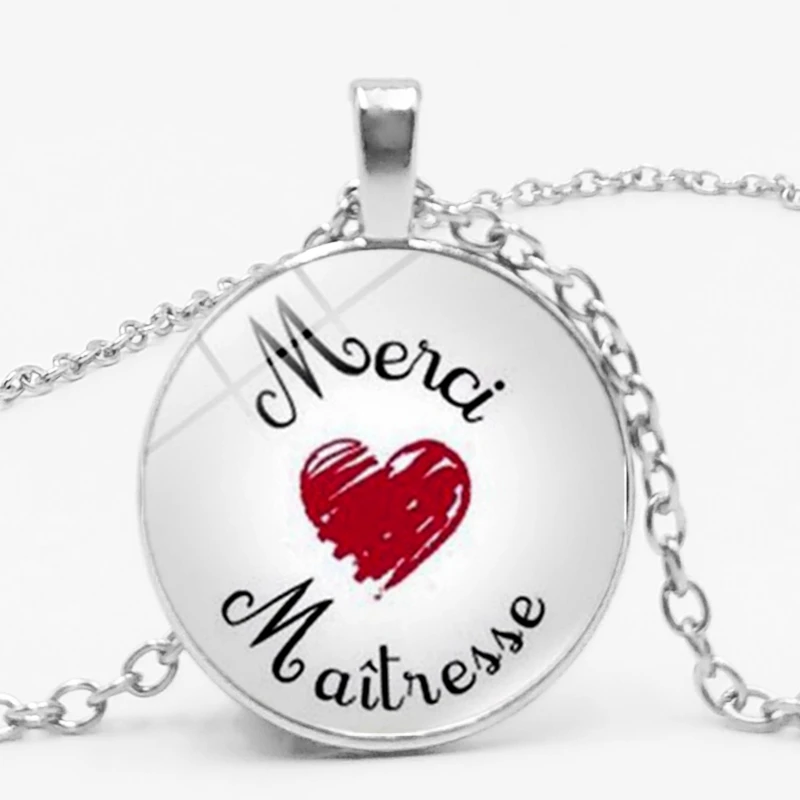 Новая модная стеклянная подвеска ожерелье Merci Maitresse серебряное металлическое для