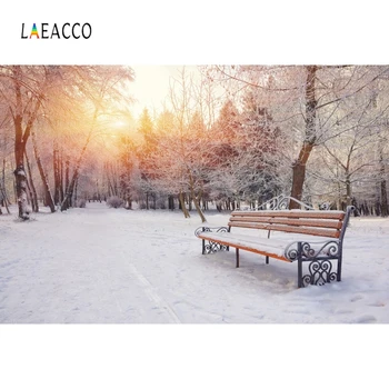

Laeacco Winter Snow Park Bench Scene Photography Backgrounds Customized Forest Portrait Photographic For Photo Studio Backdrop