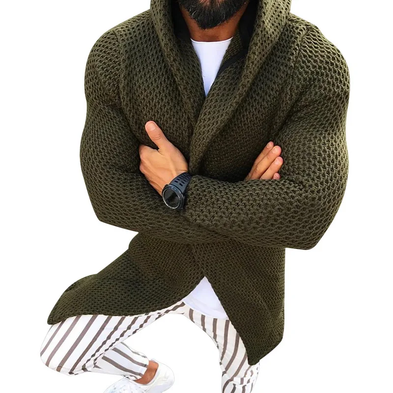 HEFLASHOR зимний свитер с капюшоном пальто с открытыми швами повседневные мужские свитера кардиган мужские осенние толстовки вязаный свитер Hombre - Цвет: Green