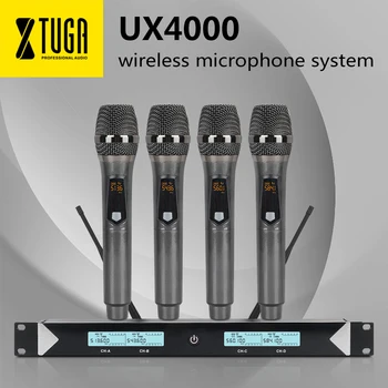 

XTUGA 4-Channel Wireless Microphone System,UHF Cordless 4 Handheld Mic,Adjustable Frequency,Long Range 328ft,for Karaoke,Wedding