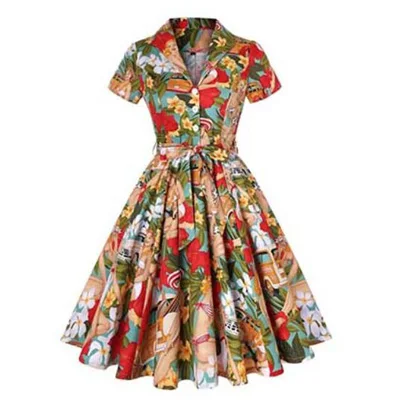 3XL 4XL большого размера плюс зима Рождество Туника Платья 50s 60s Ретро Винтаж Хепберн рокабилли платье Цветочные Вечерние большие качели платье - Цвет: 10