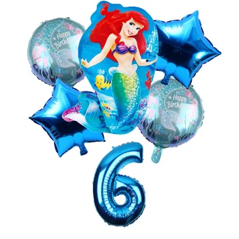 

6pcs/lot Cartoon Mermaid Foil Balloons 30 Inch Number Balloon Birthday Ballon for Baby Girl Gift Ariel Cartoon Helium Globos