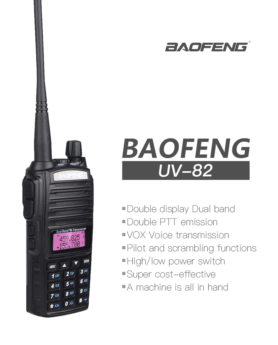 Настоящее 8 Вт Baofeng UV 82 рация 10 км Двухдиапазонная двухсторонняя радиостанция для Ham Huntiong VHF HF трансивер 128CH UV-82hp радио