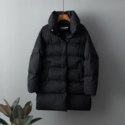 Зимняя уличная одежда Харадзюку, длинное пальто для женщин, длинный пуховик из хлопка с рукавом 3/4, новая облегающая хлопковая парка - Цвет: Черный