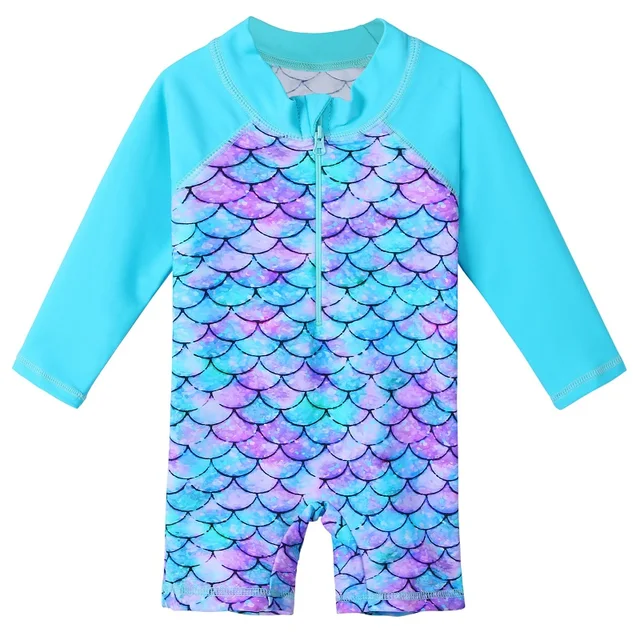 BAOHULU UPF50+ Print Baby Girl Swimsuit Long Sleeve Kids Swimwear One Piece Toddler Infant Bathing Suit for Girls Boys Children S370 FishScale