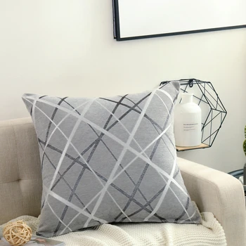 

Chenille Jacquard Large Cushion Cover Geometric Stripe Decorative Waist Pillowcase Soft Comfortable Sofa Bed Cushion Case