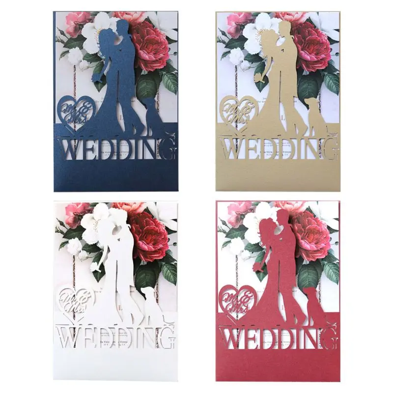  20pcs/set Laser Cut Bride Groom Wedding Invitations Card Invite Envelopes Kit for Engagement Person - 4.00009E+12