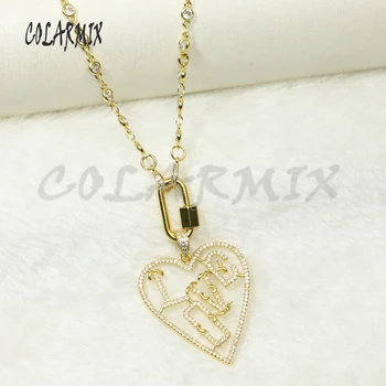 

2 Pcs Heart shape Pendant Gold pendant necklace stone necklace zircon pendant jewelry Chain necklace gift for lady 50455