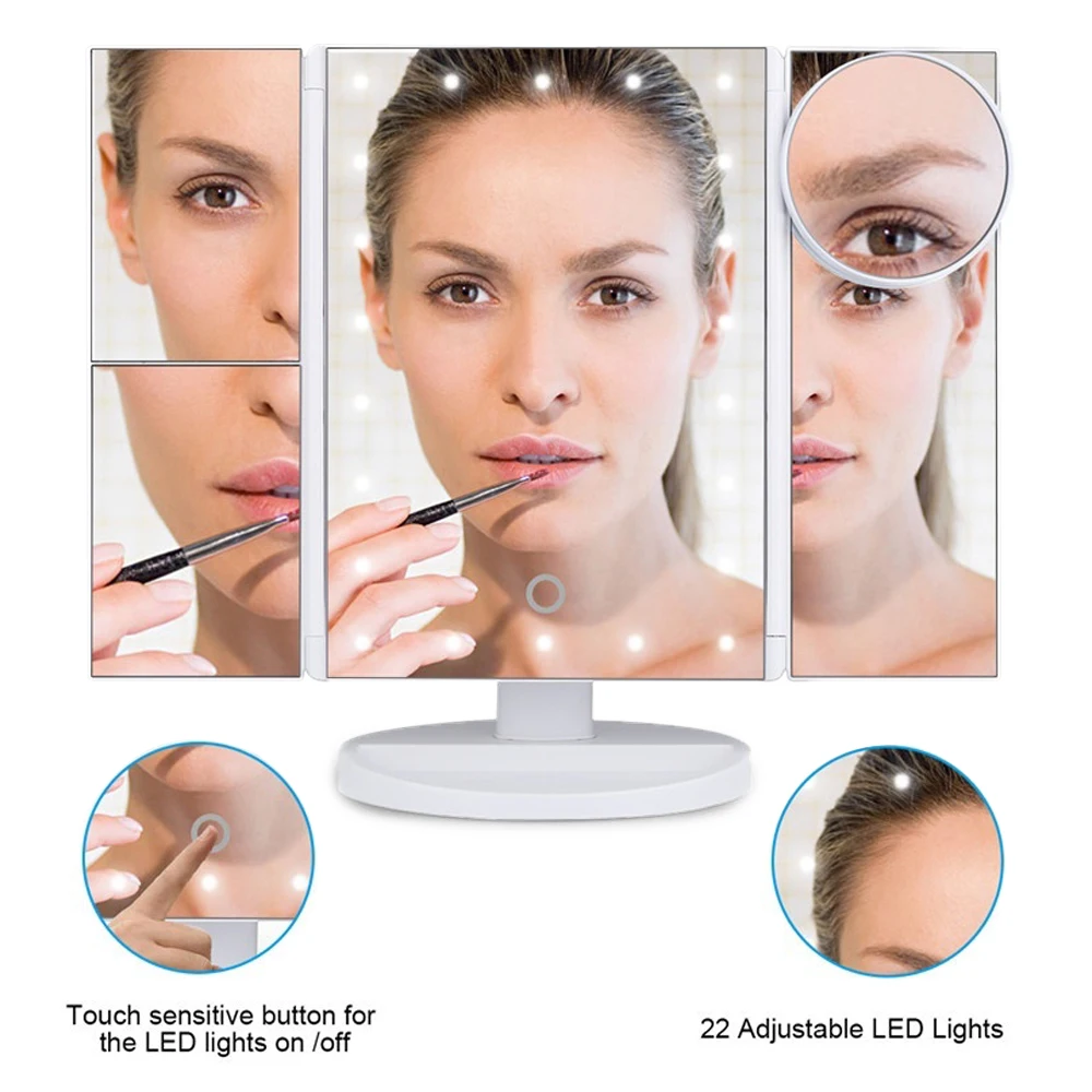 Mirrors Gifts Bathroom Home Decor Cosmetic Beauty Mirror Lamp Makeup Mirrors LED Table Mirror Portable Folding Luminous