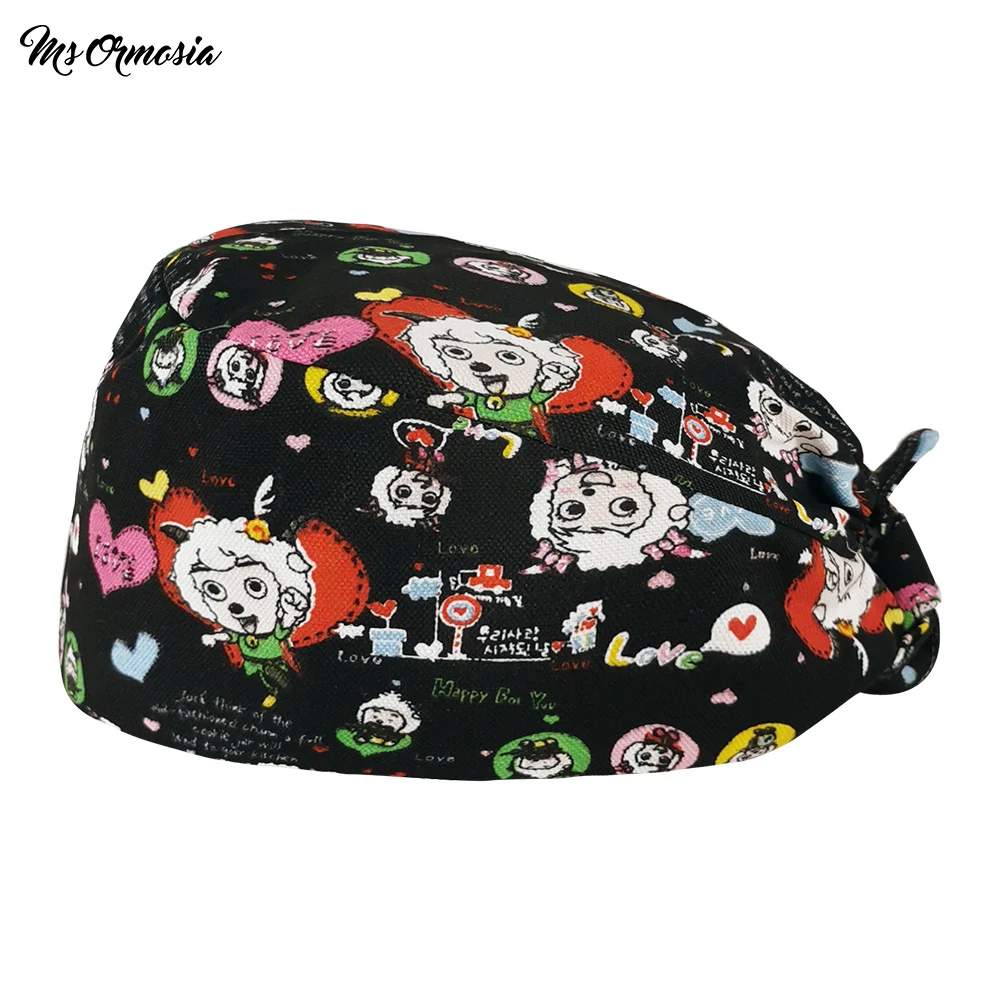 

High quality dust cap beauty salon scrubs caps pet shop Health workers working scrubs hats Skull Round Caps Adjustable lab hats